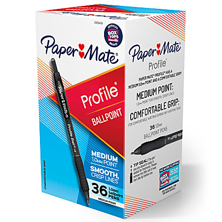 Paper Mate Ballpoint Pen, Profile Retractable Pen, Medium Point (1.0mm), Black, 36 Count