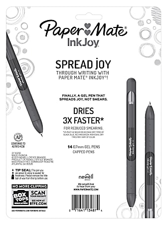 Paper Mate InkJoy Retractable Gel Pens Fine Point 0.5 mm Assorted Colors  Pack Of 14 Pens - Office Depot