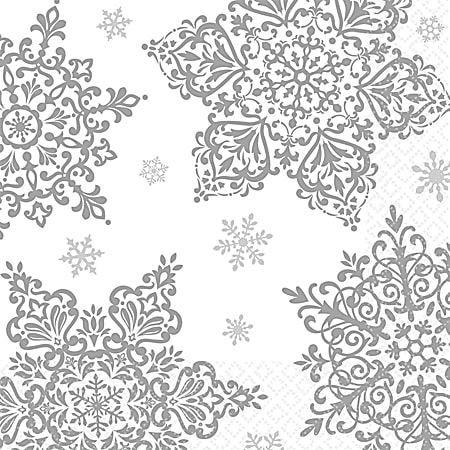 Amscan Christmas Shining Season 2-Ply Beverage Napkins, 5" x 5", Silver, 125 Napkins Per Pack, Case Of 2 Packs