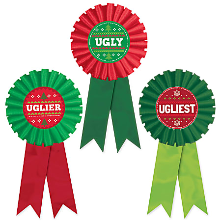 Amscan 396589 Christmas Ugly Sweater Contest Award Ribbons, Multicolor, Set Of 6 Ribbons