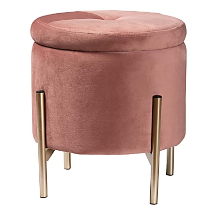 Baxton Studio Malina Velvet Round Storage Ottoman, Pink/Gold