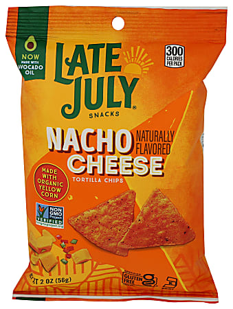 Late July Snacks Tortilla Chips, Nacho Cheese, 2 Oz, Total Qty 24