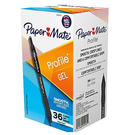 Paper Mate Gel Pen, Profile Retractable Pen, 0.5mm, Black, 36 Count