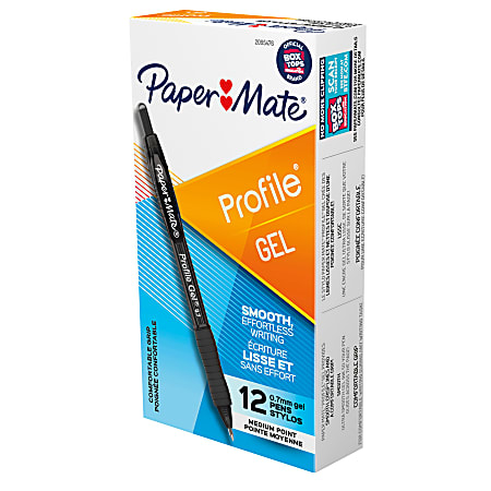 Paper Mate Gel Pen, Profile Retractable Pen, 0.7mm, Black, 12 Count