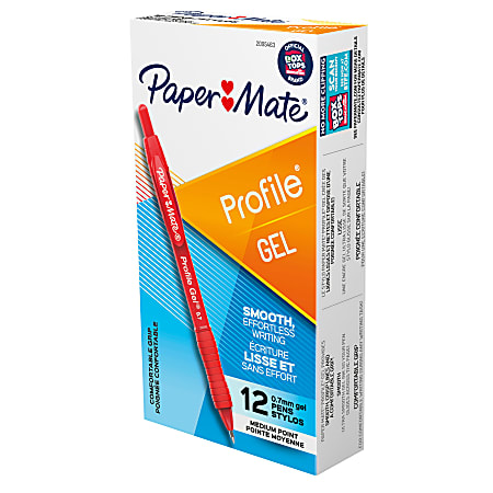 Paper Mate Gel Pen, Profile Retractable Pen, 0.7mm, Red, 12 Count