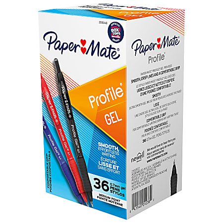 Paper Mate Gel Pen, Profile Retractable Pen, 0.7mm, Assorted, 36 Count