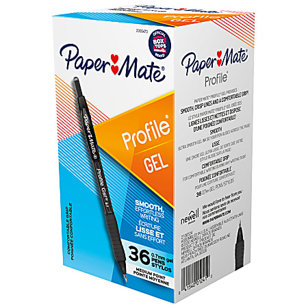Paper Mate Gel Pen, Profile Retractable Pen, 0.7mm, Black, 36 Count