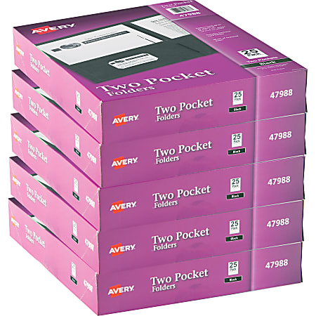 Avery® Letter Pocket Folder - 8 1/2" x 11" - 40 Sheet Capacity - 2 Internal Pocket(s) - Embossed Paper - Black - 125 / Carton