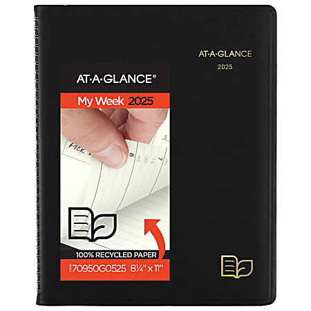 2025 AT-A-GLANCE® Recycled Weekly/Monthly Appointment Book Planner, 8-1/4" x 11", 100% Recycled, Black, January To December, 70950G05