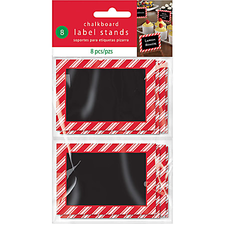 Amscan Christmas Chalkboard Label Stands, 2-3/8" x 3-3/8", Red, 8 Stands Per Pack, Case Of 3 Packs