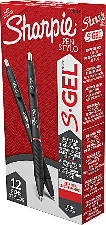 Sharpie® S Gel Pens, Fine Point, 0.5 mm, Black/Red Barrel, Red Ink, Pack Of 12 Pens