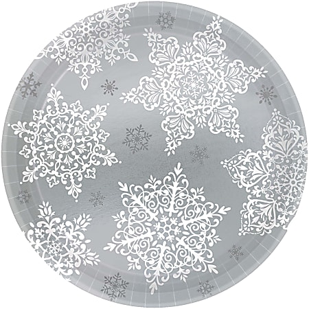 Amscan Christmas Shining Season Paper Plates, 7", Silver/White, 60 Plates Per Pack, Set Of 2 Packs
