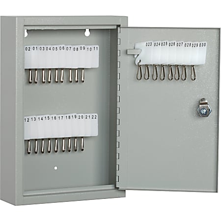 SKILCRAFT Key Cabinet - 12.3" x 8" x 2.6" - Hinged Door(s) - Cylinder Lock, Scratch Resistant, Corrosion Resistant - Gray - Baked Enamel - Steel - Recycled