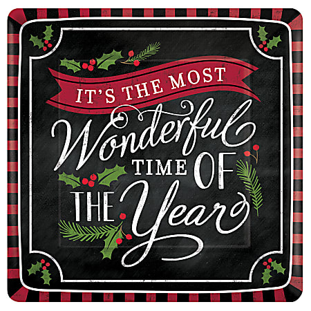 Amscan Christmas Most Wonderful Time Paper Plates, 7", Multicolor, 18 Plates Per Pack, Set Of 3 Packs