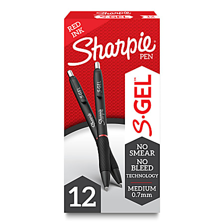 Sharpie S Gel Pens, Medium Point, 0.7 mm, Black Barrel, Red Ink, Pack Of 12 Pens