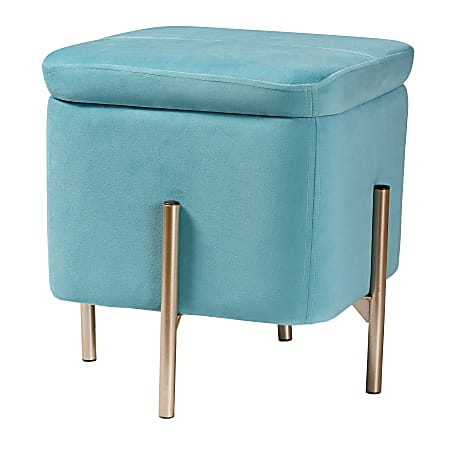 Baxton Studio Aleron Velvet Storage Ottoman, Sky Blue/Gold