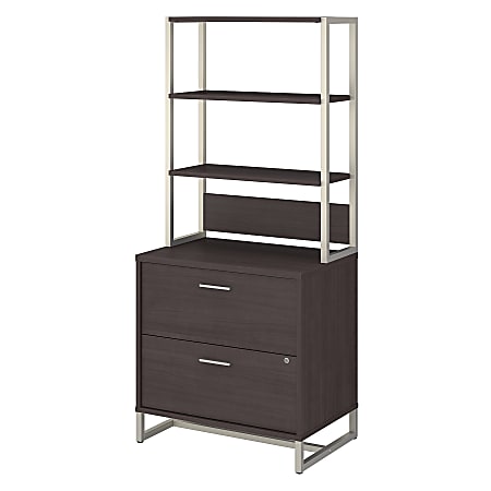 kathy ireland® Office by Bush Business Furniture Method 30"W Lateral 2-Drawer File Cabinet With Hutch, Storm Gray, Standard Delivery