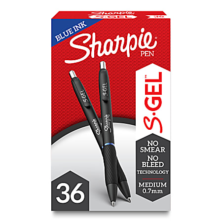 Sharpie S Gel Pens, Medium Point, 0.7 mm, Black/Blue Barrel, Blue Ink, Pack Of 36 Pens