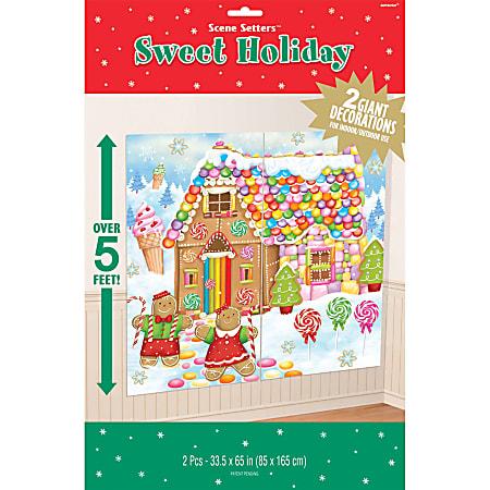Amscan Christmas Sweet Holiday Scene Setter Add-On Decorations, 65" x 33-1/2", Multicolor, 2 Add-On Decorations Per Pack, Case Of 4 Packs