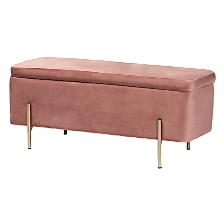 Baxton Studio Rockwell Velvet Storage Bench, Blush Pink/Gold