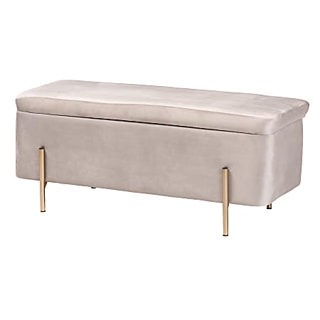 Baxton Studio Rockwell Grey Velvet Fabric Upholstered and Gold Finished Metal Storage Bench