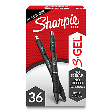 Sharpie S Gel Pens, Bold Point, 1.0 mm, Black Barrel, Black Ink, Pack Of 36 Pens