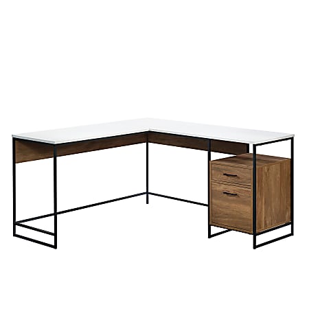 Sauder® Tremont Row 60"W L-Shaped Office Desk With File Drawer, Sindoori Mango/White/Black