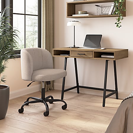 Bush Furniture Steele 40"W Small Writing Desk and Chair Set for Home Office, Reclaimed Pine/Beige Fabric, Standard Delivery