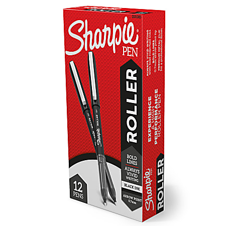 Sharpie® Roller Pens, Arrow Point, 0.7 mm, Black Barrel, Black Ink, Pack Of 12 Pens