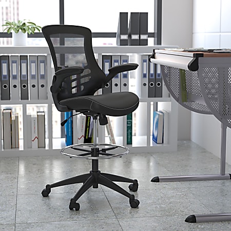 Flash Furniture Mesh Mid-Back Swivel Task Chair With Flip-Up Arms, Black
