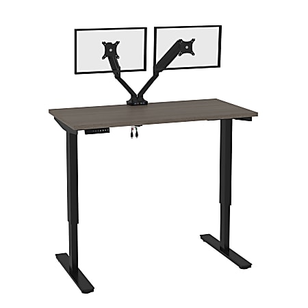 Bestar Universel Electric 48"W Standing Desk With Dual Monitor Arm, Bark Gray