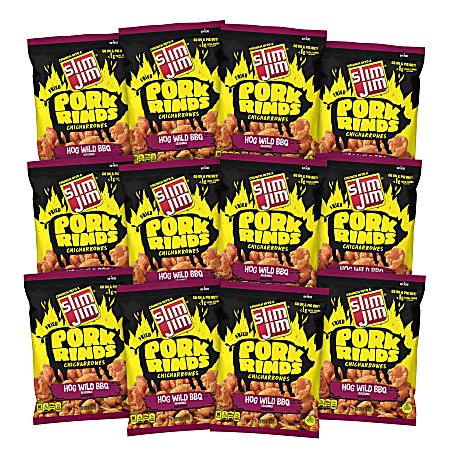 Slim Jim Pork Rinds, Hog Wild BBQ, 2 Oz, Pack Of 12 Bags