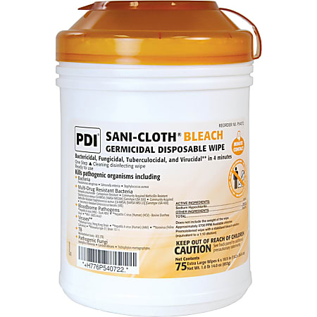 Sani Professional Disposable Bleach Wipes - For Multipurpose - 75 / Canister - 900 / Carton - White
