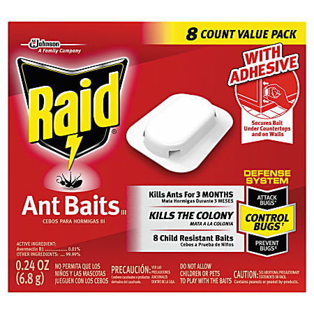 Raid® Ant Bait, III, 0.24 Oz, 8 Bait Cartridges Per Box, Pack Of 12 Boxes 