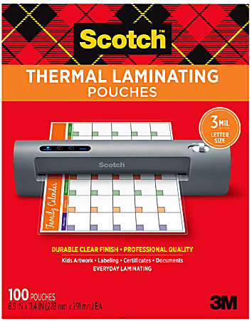 Scotch Thermal Laminating Pouches, 8-7/8" x 11-3/8", 100 Laminating Sheets, Clear, TP3854-100