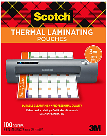 Scotch Thermal Laminating Pouches, 8-7/8" x 11-3/8", 100 Laminating Sheets, Clear, TP3854-100