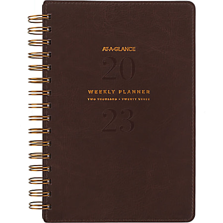 AT-A-GLANCE Signature Collection 2023 RY Weekly Monthly Planner, Distressed Brown, Small, 5 1/2" x 8 1/2"