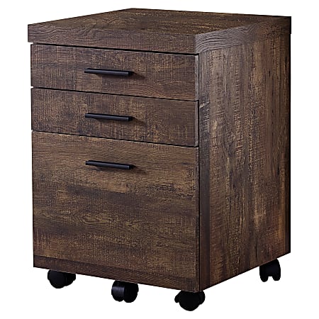 Monarch Specialties 17-3/4"D Vertical 3-Drawer File Cabinet, Brown Wood Grain