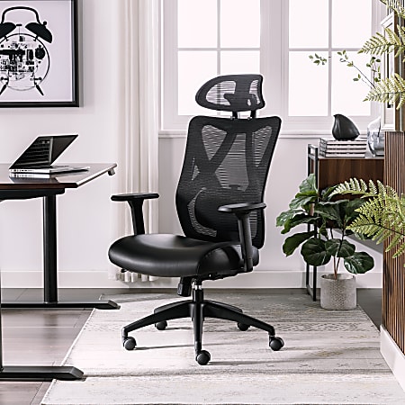 Serta&reg; SitTrue&trade; Ridgefield Ergonomic Mesh/Vegan Leather High-Back Task Office Chair, Black