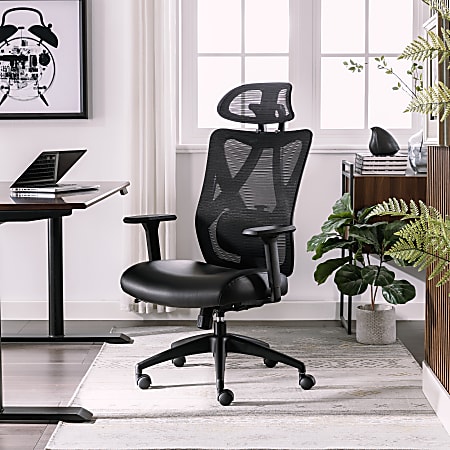Serta® SitTrue™ Ridgefield Ergonomic Mesh/Vegan Leather High-Back Task Chair, Black
