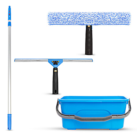 Gritt Commercial Pro Window Washing Kit with with 14" Squeegee, 14" Washer, 6' Telescopic Pole and 3 Gallon Heavy-Duty Bucket