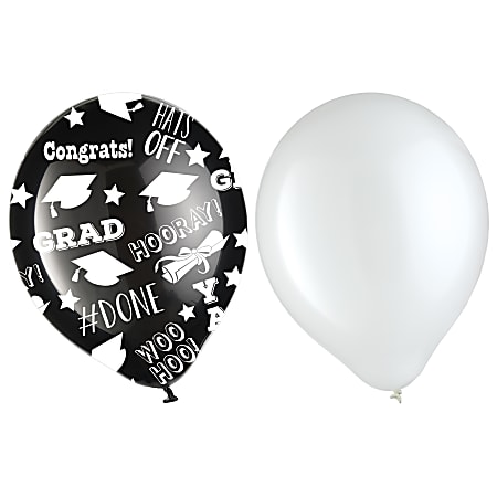 Amscan Latex Graduation Balloons, 12", Black, Pack Of 15 Balloons