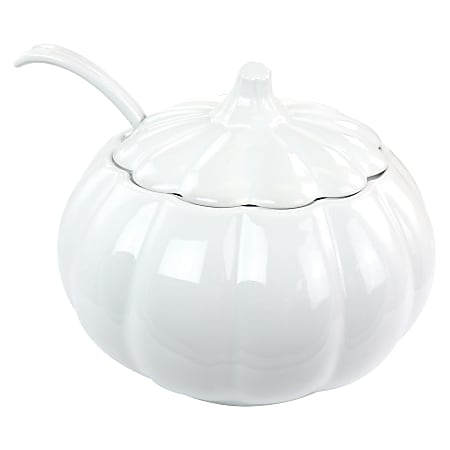Martha Stewart Fine Ceramic Tureen Set, 8.2 Qt, White