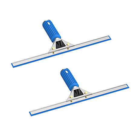 Gritt Commercial Window Squeegee With Quick Release And Rubber Grip, 12”, Blue/Silver, Pack Of 2 Squeegees
