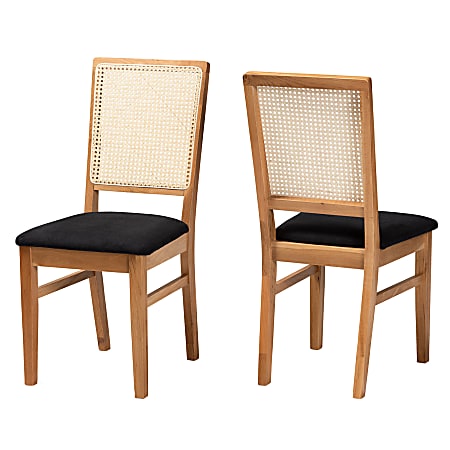 Baxton Studio Idris Rattan Dining Chairs, Black/Oak Brown, Set Of 2 Chairs