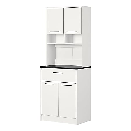 South Shore Myro 29"W Pantry Cabinet, Faux Black Stone/White