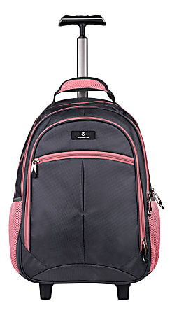 Volkano Orthopaedic Trolley Backpack With 15.6" Laptop Compartment, Gray/Pink