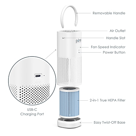 Pure enrichment purezone mini portable outlet true hepa air purifier white