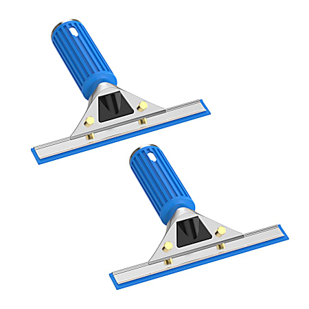 Gritt Commercial Window Squeegee With Quick Release And Rubber Grip, 6”, Blue/Silver, Pack Of 2 Squeegees