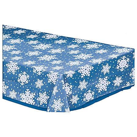 Amscan Christmas Snowflake Table Covers, 54" x 108", Clear, 1 Cover Per Pack, Case Of 6 Packs